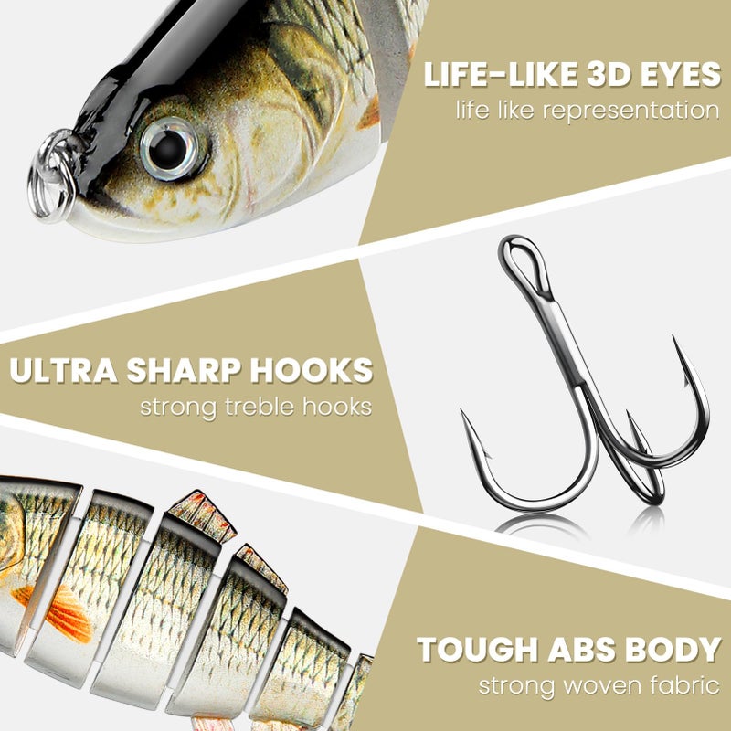 CharmYee Bass Fishing Lure for Freshwater and Saltwater Lifelike Fishing Lures Multi Jointed Swimbait for Bass Trout Crappie Walleye Pike Fishing Gifts for Men-3 Pack - Image 4